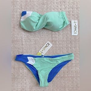 L*Space Colorblock Reversible Bikini Set Neo Mint Green/Blue Size XS